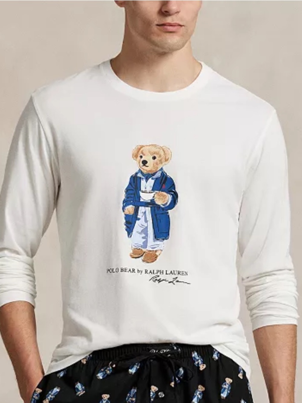 Polo Bear by Ralph Lauren White 100% Cotton Long Sleeve PJ Top Size M